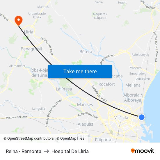 Reina - Remonta to Hospital De Llíria map