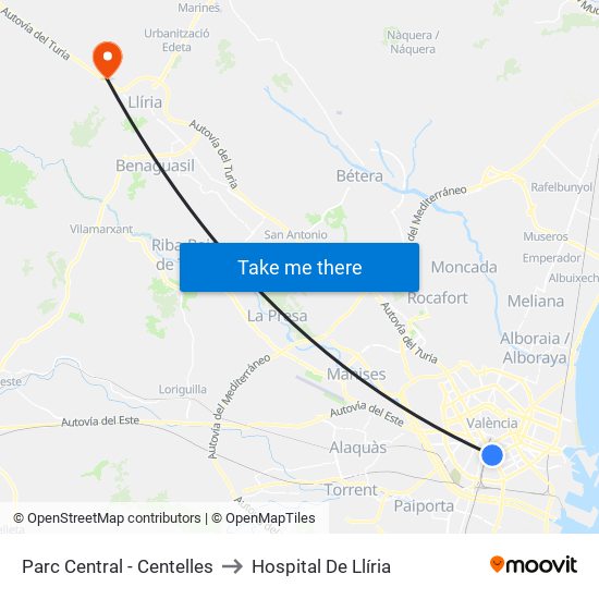 Parc Central - Centelles to Hospital De Llíria map