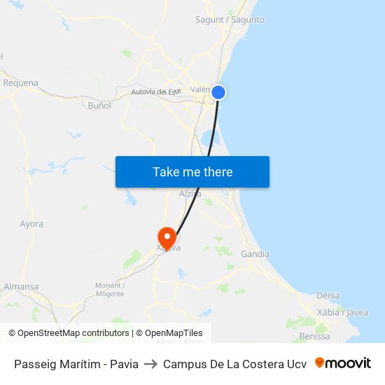 Passeig Marítim - Pavia to Campus De La Costera Ucv map