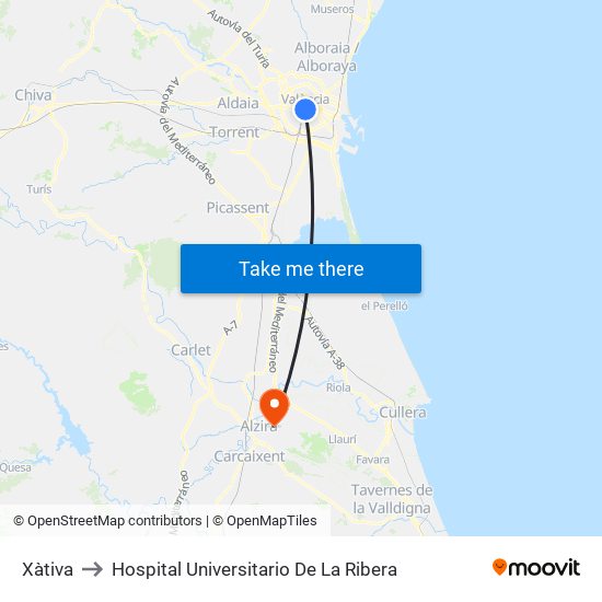 Xàtiva to Hospital Universitario De La Ribera map