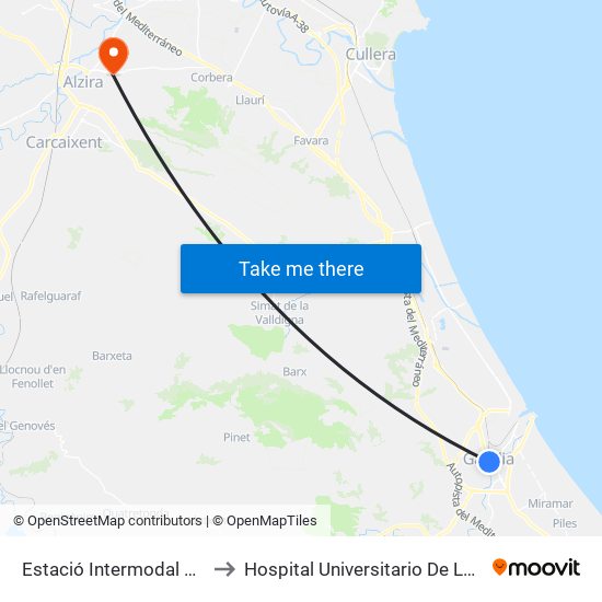 Estació Intermodal Gandia to Hospital Universitario De La Ribera map