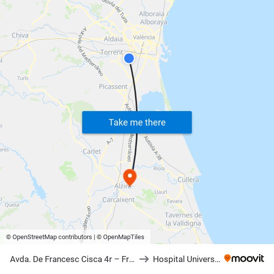Avda. De Francesc Cisca 4r – Front Metro De Paiporta [Paiporta] to Hospital Universitario De La Ribera map