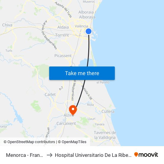 Menorca - França to Hospital Universitario De La Ribera map