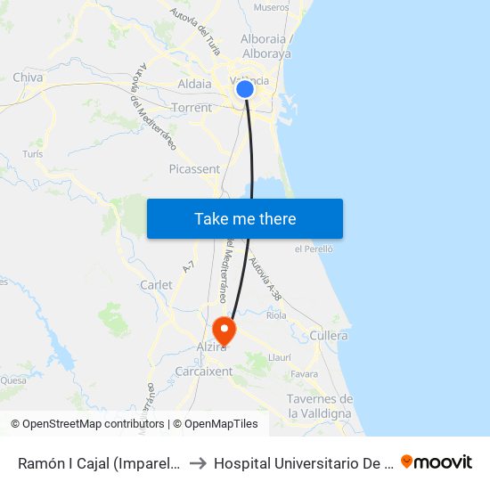 Ramón Y Cajal (Imparell) - Jesús to Hospital Universitario De La Ribera map