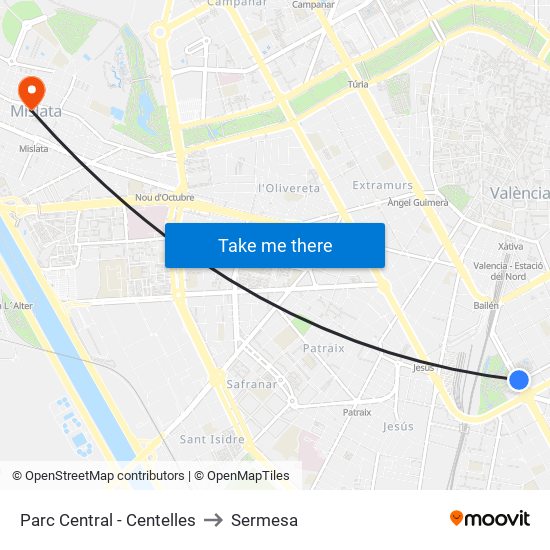 Parc Central - Centelles to Sermesa map