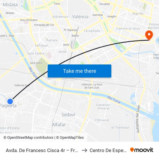 Avda. De Francesc Cisca 4r – Front Metro De Paiporta [Paiporta] to Centro De Especialidades El Grao map
