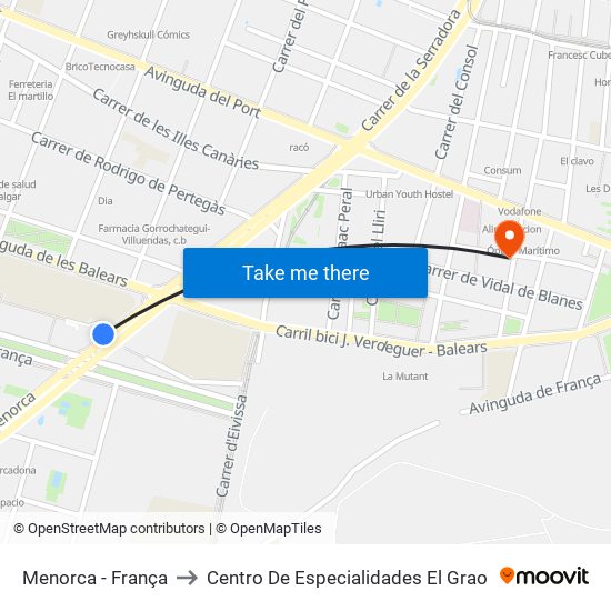 Menorca - França to Centro De Especialidades El Grao map