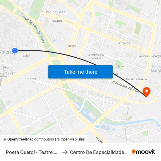 Poeta Querol - Teatre Principal to Centro De Especialidades El Grao map