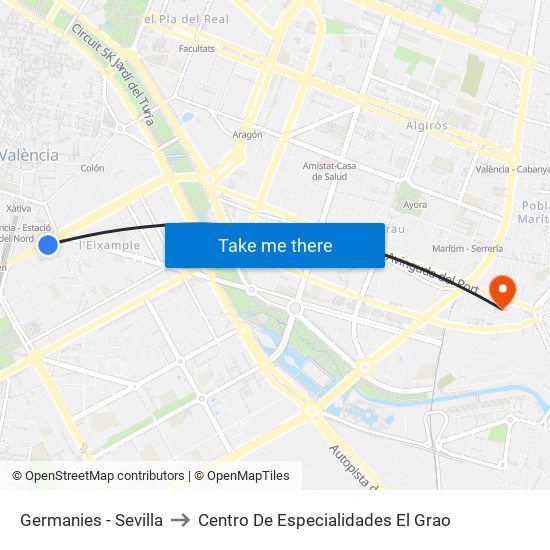 Germanies - Sevilla to Centro De Especialidades El Grao map