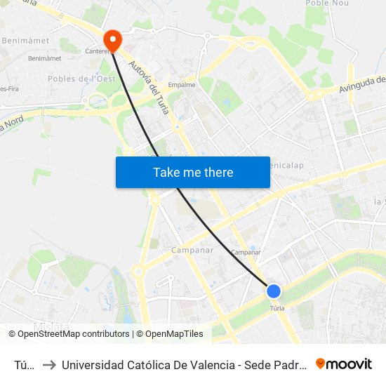 Túria to Universidad Católica De Valencia - Sede Padre Jofre map