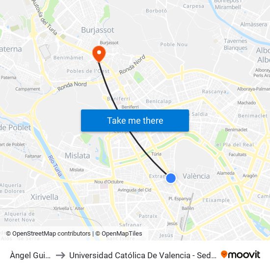 Àngel Guimerà to Universidad Católica De Valencia - Sede Padre Jofre map