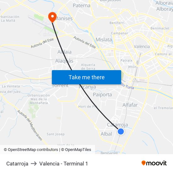 Catarroja to Valencia - Terminal 1 map