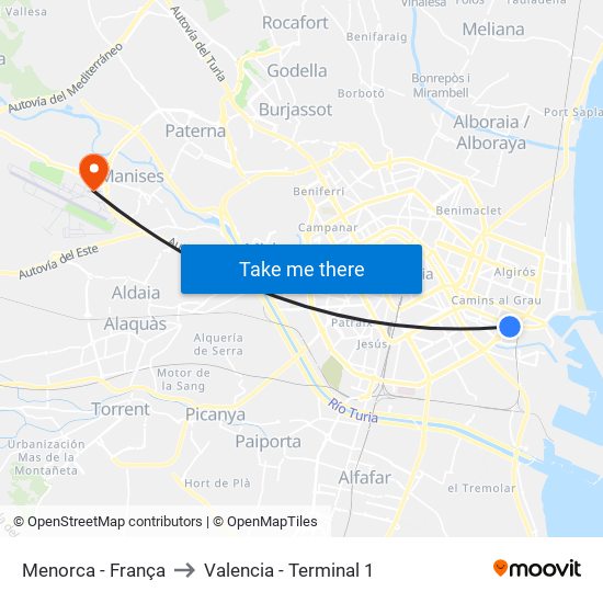 Menorca - França to Valencia - Terminal 1 map