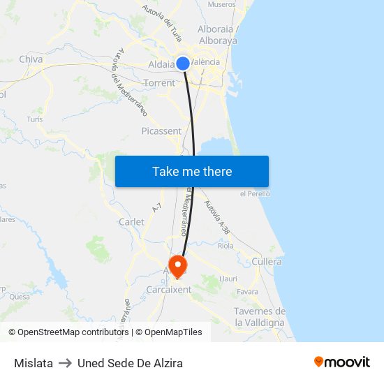 Mislata to Uned Sede De Alzira map