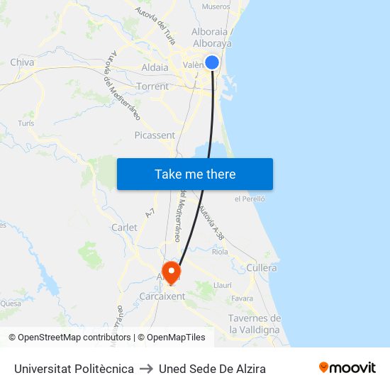 Universitat Politècnica to Uned Sede De Alzira map
