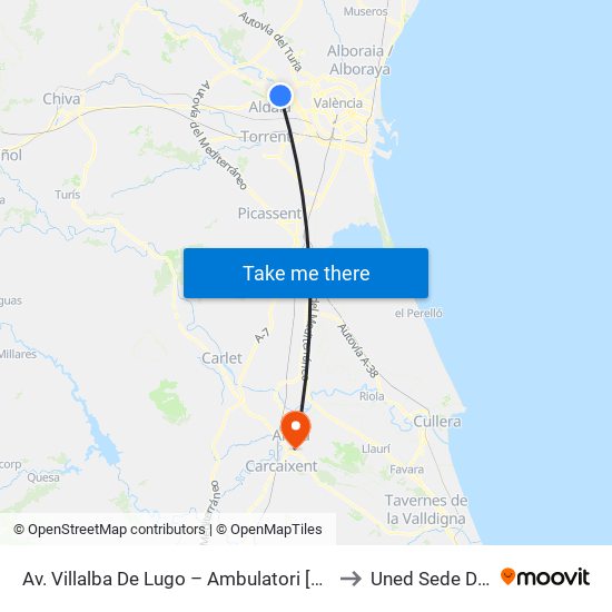 Av. Villalba De Lugo – Ambulatori [Quart De Poblet] to Uned Sede De Alzira map