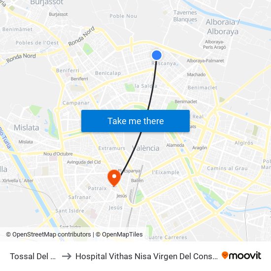 Tossal Del Rei to Hospital Vithas Nisa Virgen Del Consuelo map