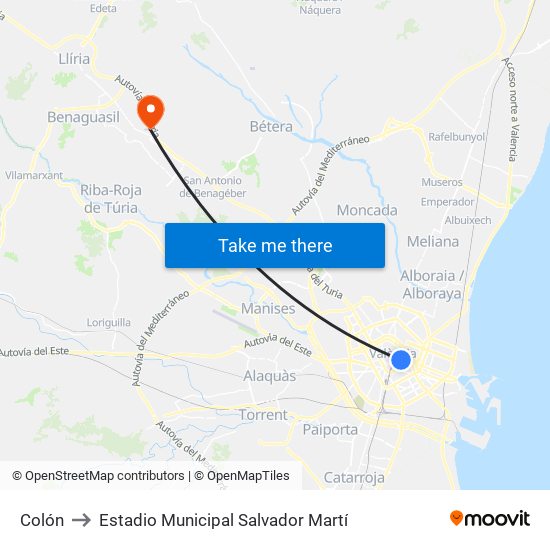 Colón to Estadio Municipal Salvador Martí map