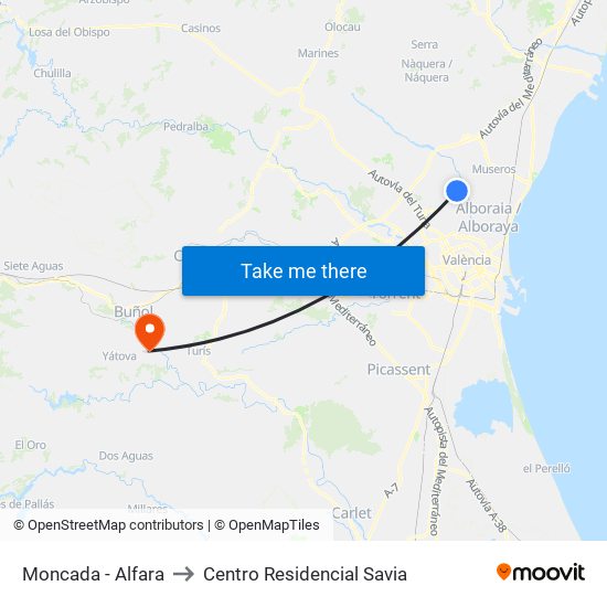 Moncada - Alfara to Centro Residencial Savia map