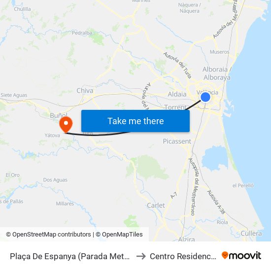 Plaça De Espanya (Parada Metro) [València] to Centro Residencial Savia map