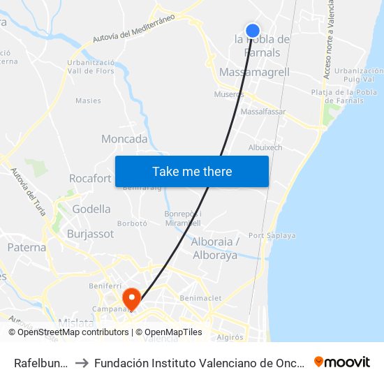 Rafelbunyol to Fundación Instituto Valenciano de Oncología map