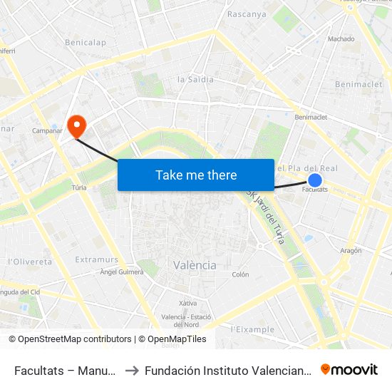 Facultats – Manuel Broseta to Fundación Instituto Valenciano de Oncología map