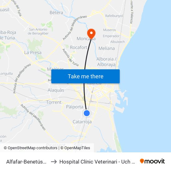 Alfafar-Benetússer to Hospital Clínic Veterinari - Uch Ceu map