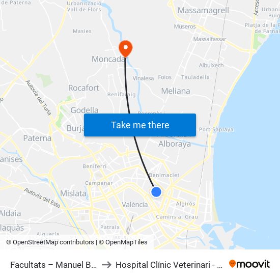 Facultats – Manuel Broseta to Hospital Clínic Veterinari - Uch Ceu map