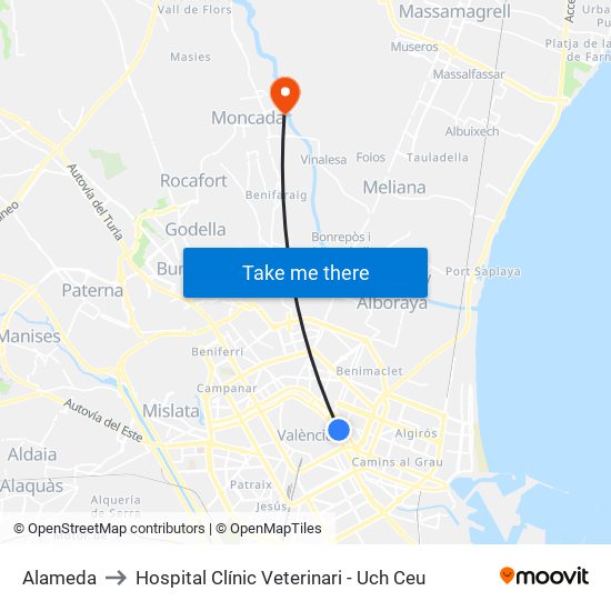 Alameda to Hospital Clínic Veterinari - Uch Ceu map