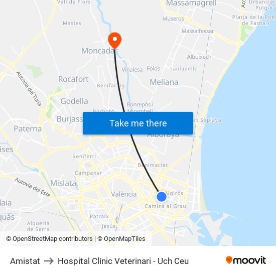 Amistat to Hospital Clínic Veterinari - Uch Ceu map