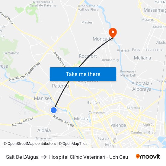 Salt De L'Aigua to Hospital Clínic Veterinari - Uch Ceu map