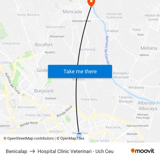 Benicalap to Hospital Clínic Veterinari - Uch Ceu map