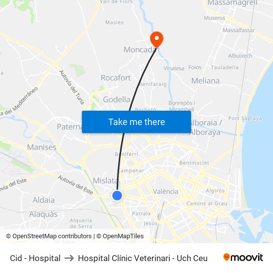Cid - Hospital to Hospital Clínic Veterinari - Uch Ceu map