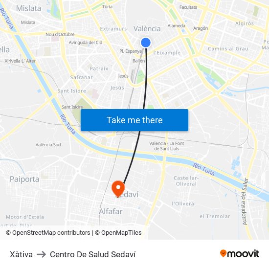 Xàtiva to Centro De Salud Sedaví map