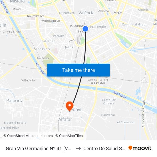 Gran Vía Germanias Nº 41 [València] to Centro De Salud Sedaví map