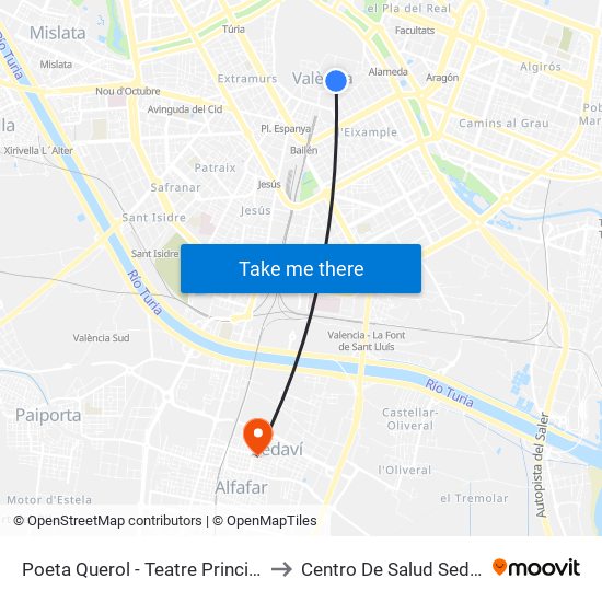Poeta Querol - Teatre Principal to Centro De Salud Sedaví map
