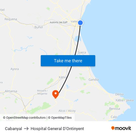 Cabanyal to Hospital General D'Ontinyent map