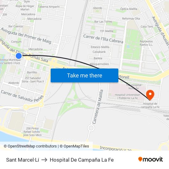Sant Marcel·Lí to Hospital De Campaña La Fe map