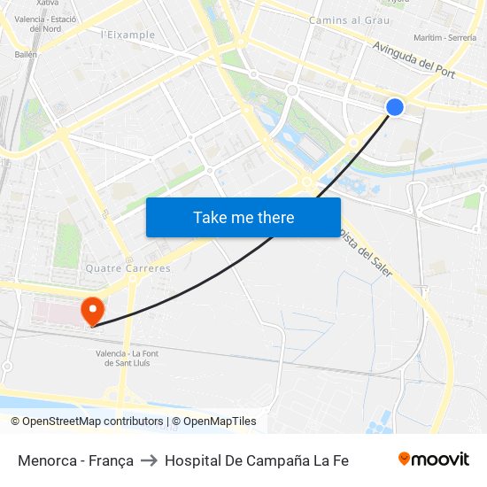 Menorca - França to Hospital De Campaña La Fe map