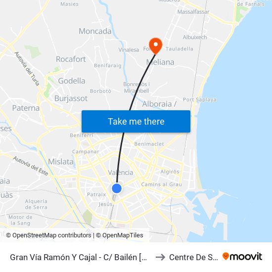 Gran Vía Ramón Y Cajal - C/ Bailén [València] to Centre De Salut map