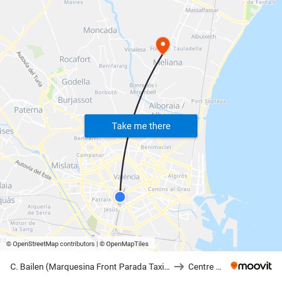 C. Bailen (Marquesina Front Parada Taxis) Estació Ave [València] to Centre De Salut map