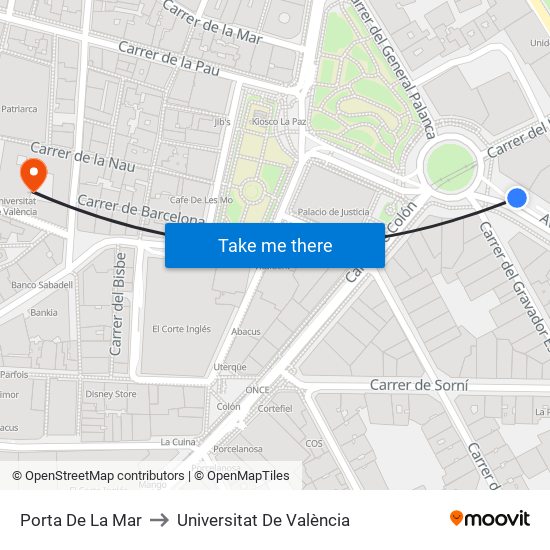 Porta De La Mar - Navarro Reverter (Imparell) to Universitat De València map