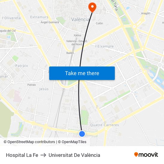 Hospital La Fe to Universitat De València map