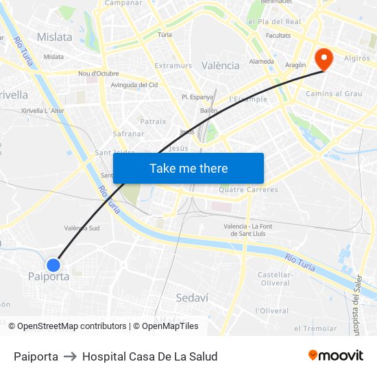 Paiporta to Hospital Casa De La Salud map