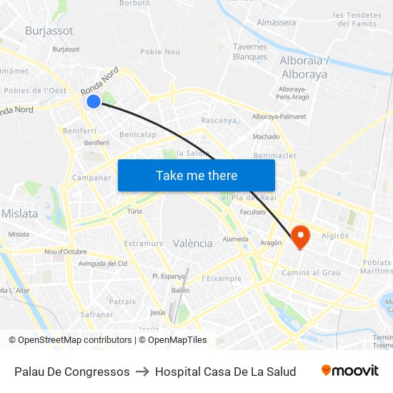 Palau De Congressos to Hospital Casa De La Salud map