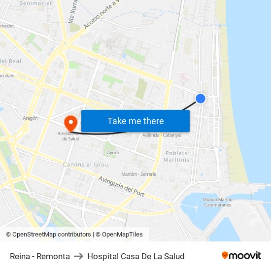 Reina - Remonta to Hospital Casa De La Salud map