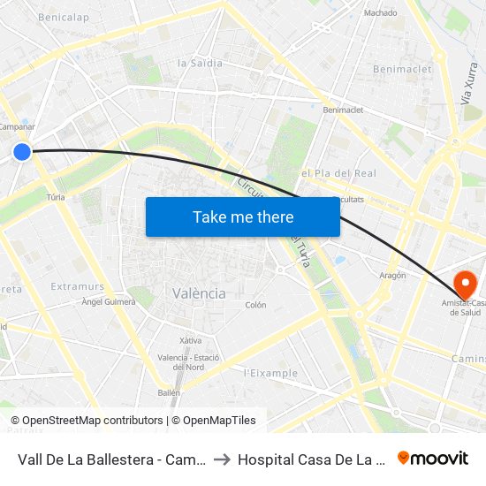 Vall De La Ballestera - Campanar to Hospital Casa De La Salud map