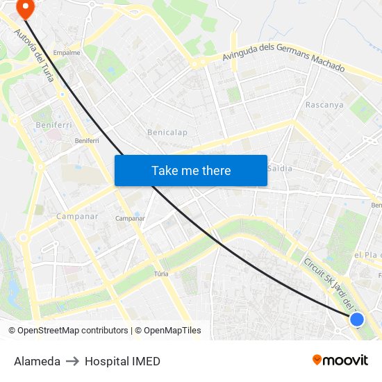 Alameda to Hospital IMED map