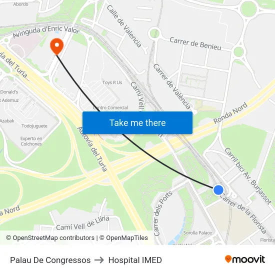 Palau De Congressos to Hospital IMED map