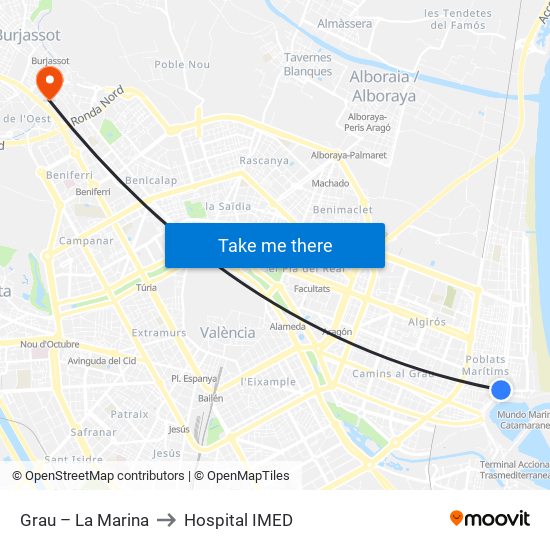 Grau – La Marina to Hospital IMED map